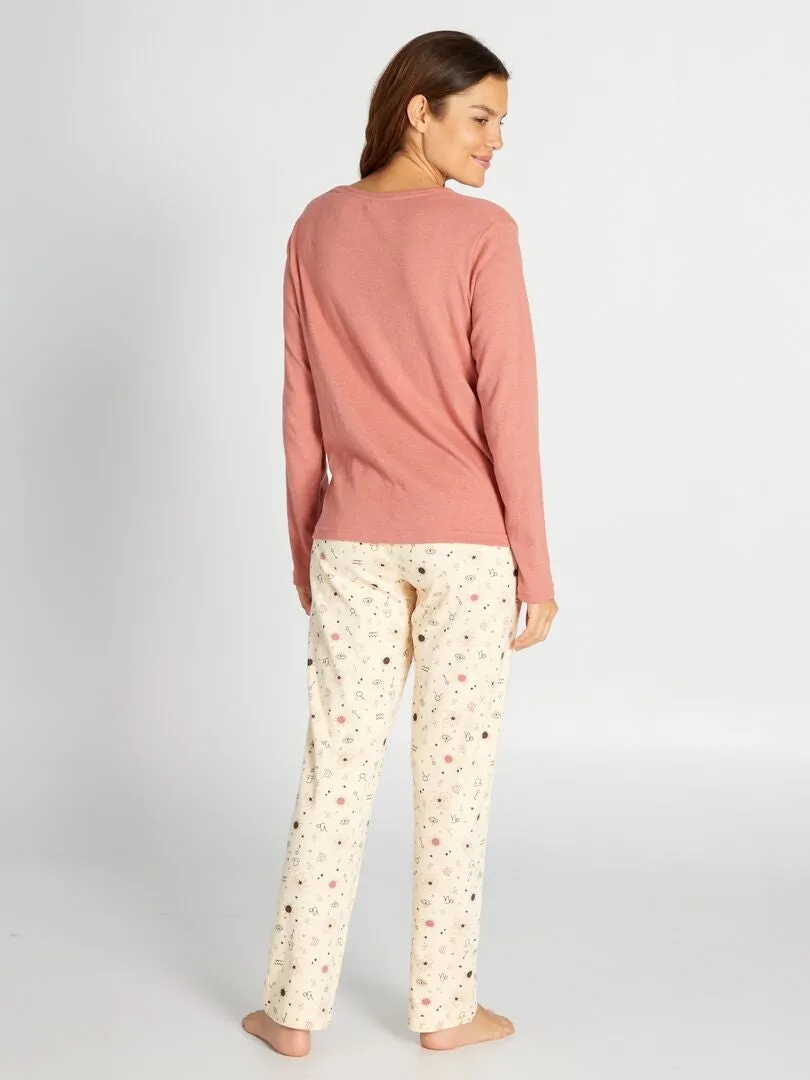 CONJUNTO DE PIJAMA LARGO CAMISETA + PANTALóN DE PUNTO  2 PIEZAS  NARANJA